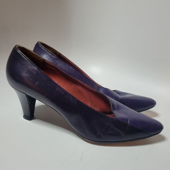 YSL Paris Vintage 2Tone Purple Leather Heels - Picture 2 of 16